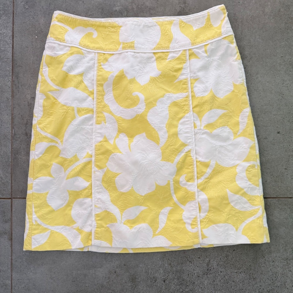 Ann Taylor Floral Jacquard Mini Skirt Yellow 100% Cotton Preppy Size 2